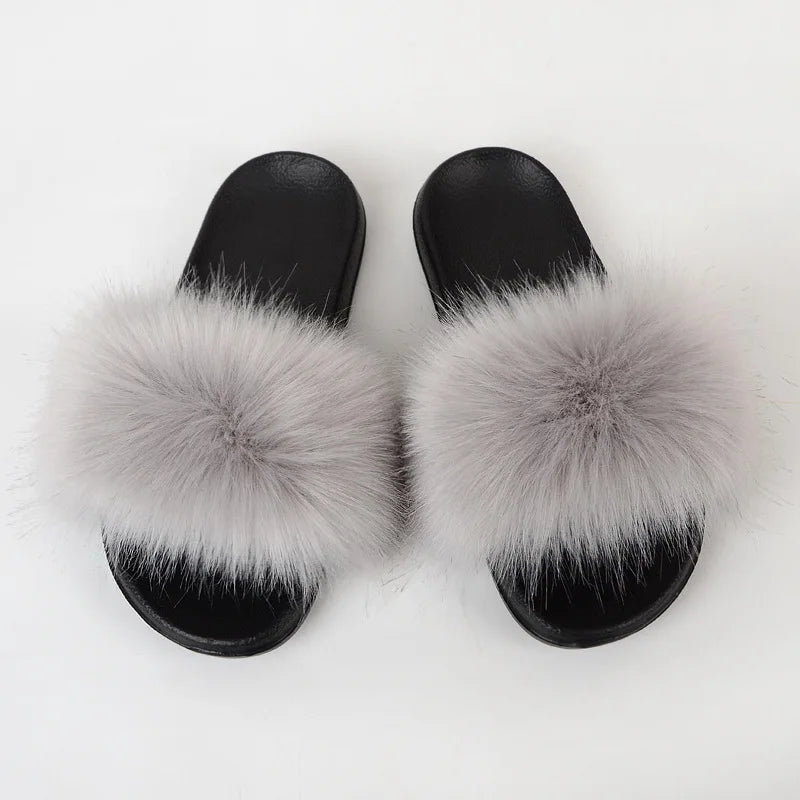 Luxury Fluffy Fur Slippers - Women's Indoor Warm Plush Slides - EverHype