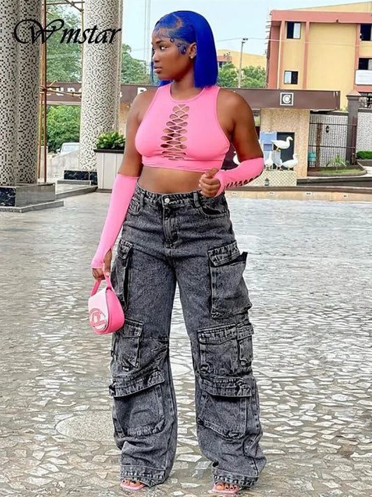 Wmstar Jeans Women Denim Bottom Boy Friend Straight Cargo Pants High Waist Korean New Fashion Streetwear Wholesale Dropshipping - EverHype