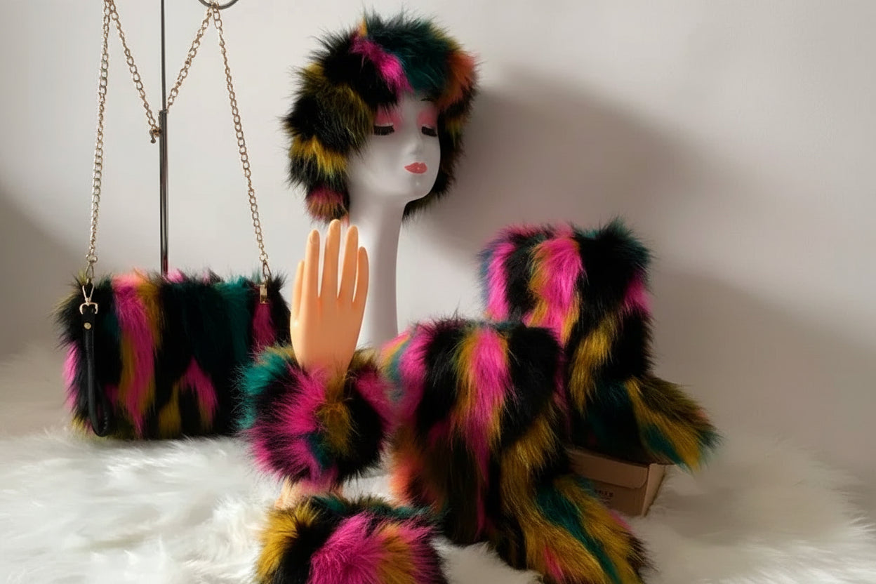Luxury Faux Fur Winter Set - Furry Snow Boots, Purse, Cap & Headband - EverHype