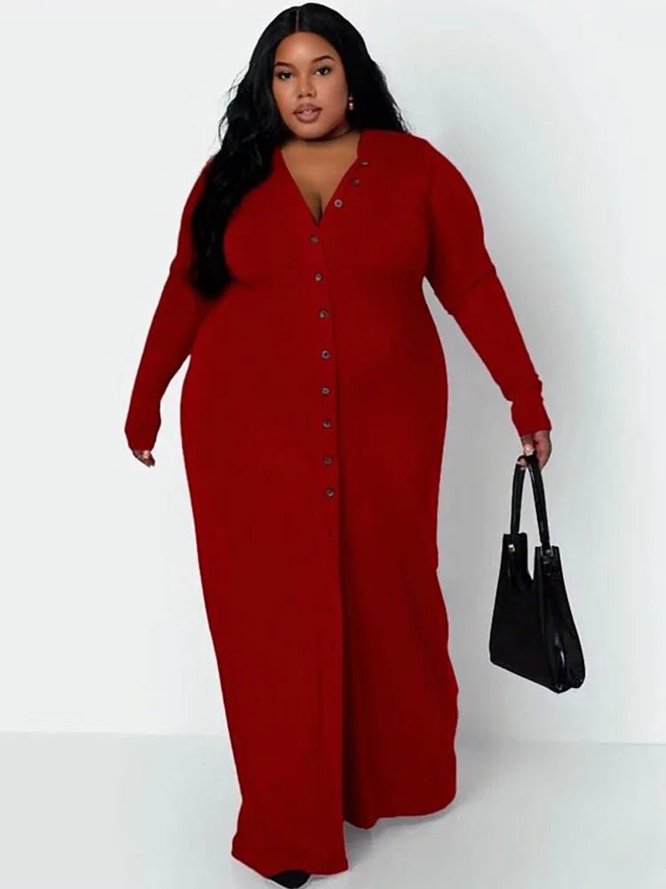 Ribbed Dress for Women Winter Warm Knitted Dress Single - buttons Elegant Cardigan Plus Size Dresses Wholesale Bulk Dropshipping - EverHype