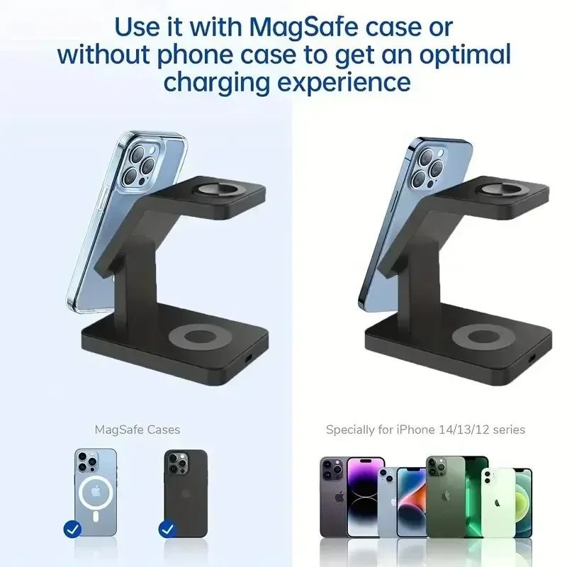 3 In 1 Magnetic Wireless Charger Stand for iPhone 16 15 14 13 Pro Max Apple Watch 1 - 8 AirPods Macsafe Fast Charging Station Dock - EverHype