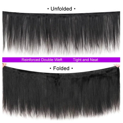 Bone Straight Human Hair Bundles With Frontal Closure 30 32 Inch Virgin Hair Weave Bundles With Closure Remy Hair Extensions - EverHype