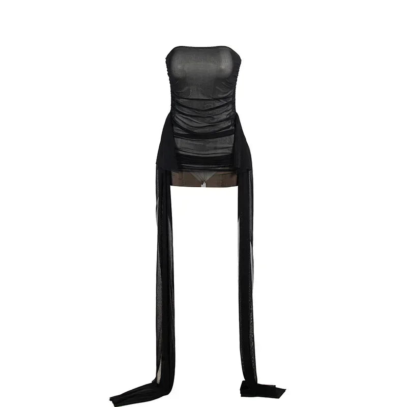 Ribbon Strapless Mesh Mini Dress - Sleeveless Evening Party Dress for Women - EverHype