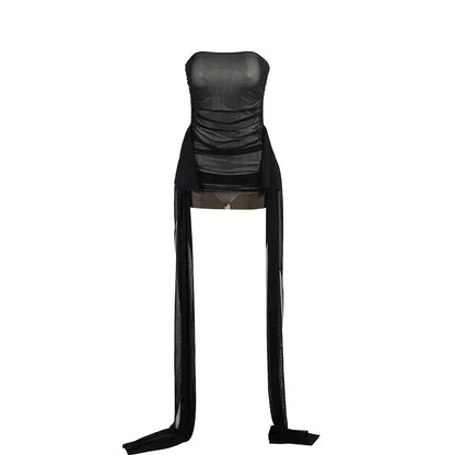 Ribbon Strapless Mesh Mini Dress - Sleeveless Evening Party Dress for Women - EverHype