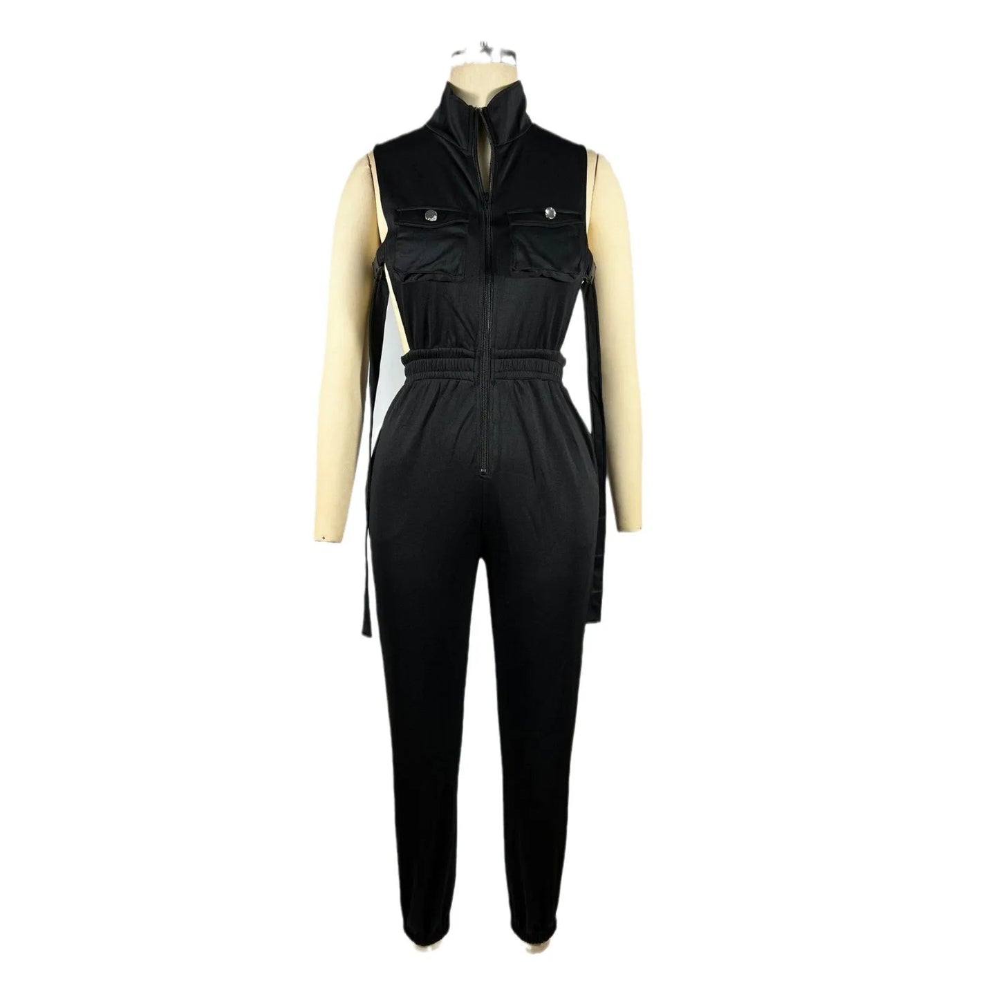 Women's Jumpsuit - Sleeveless Side Button Zipper Streetwear Overalls - EverHype