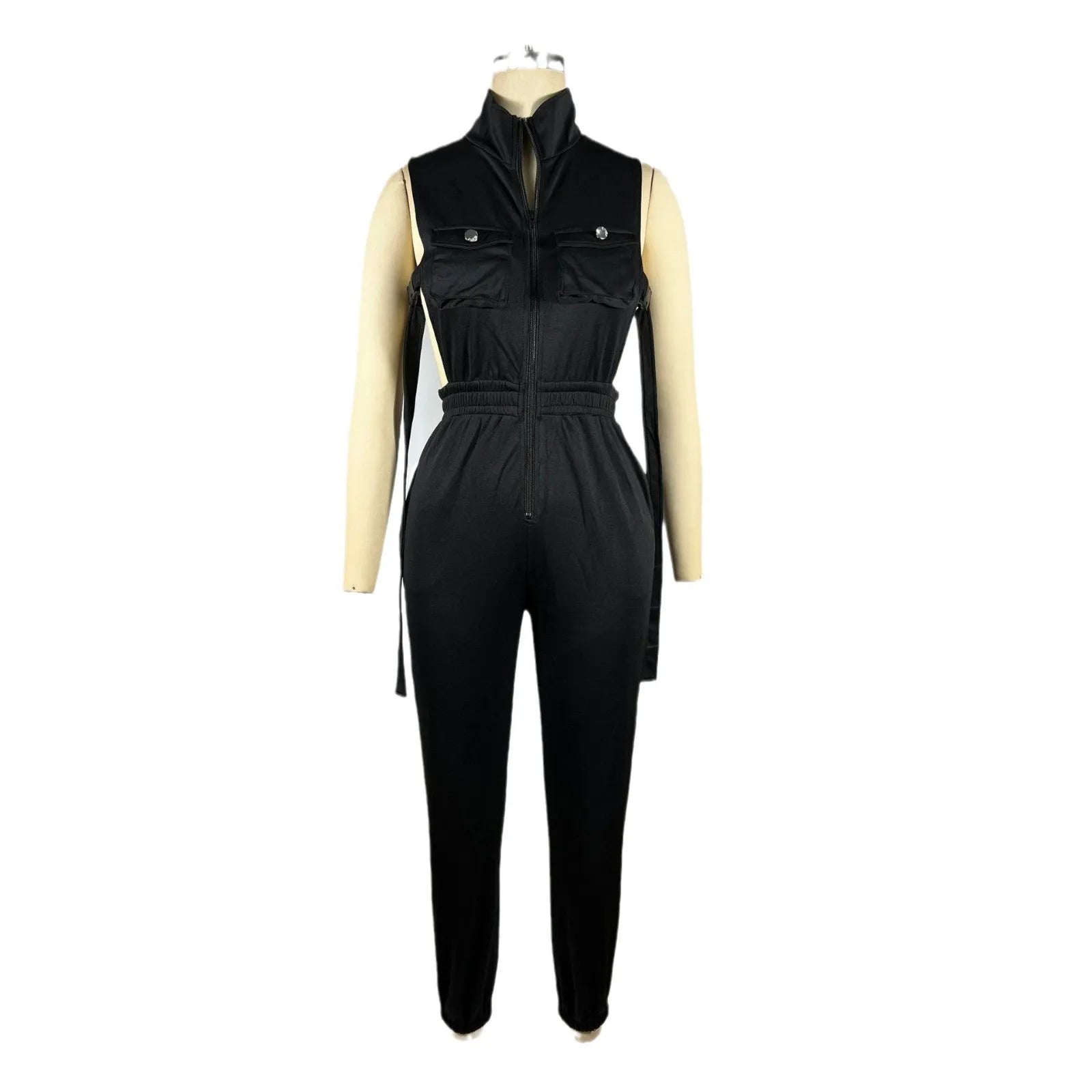 Women's Jumpsuit - Sleeveless Side Button Zipper Streetwear Overalls - EverHype