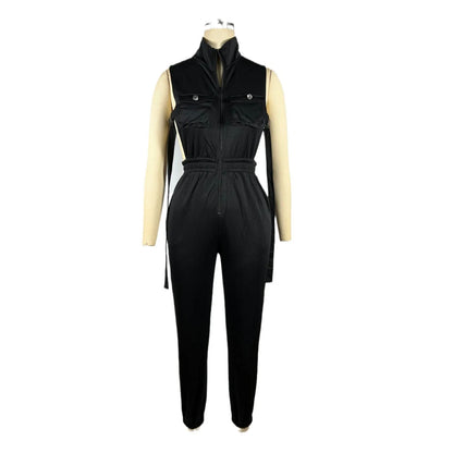 Women's Jumpsuit - Sleeveless Side Button Zipper Streetwear Overalls - EverHype