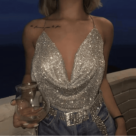 Festival Rhinestone Backless Crop Top - Glitter Party Tank | EverHype 2026 - EverHype