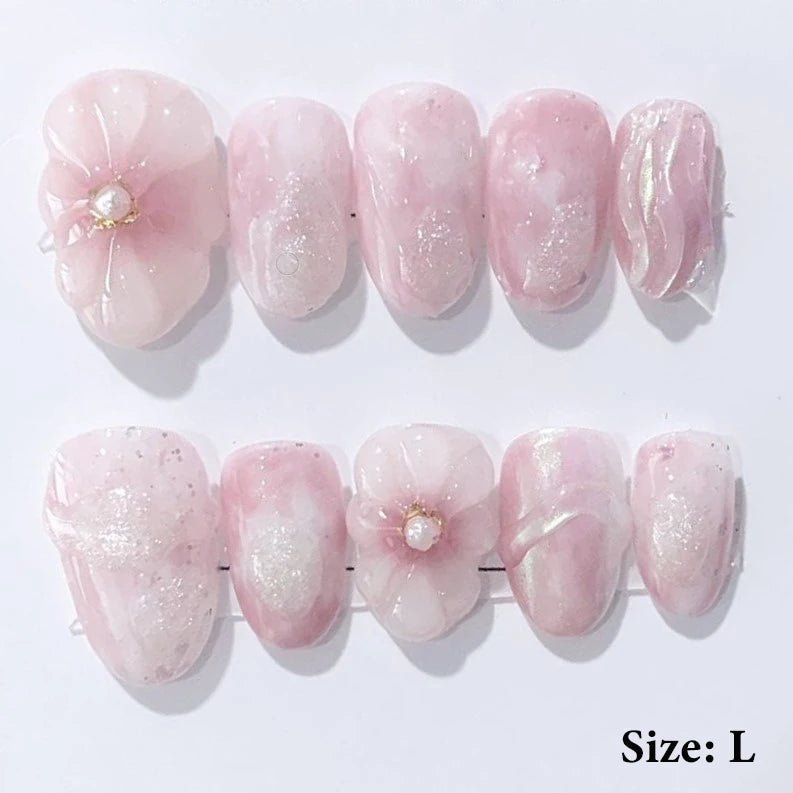 Summer Nails Shell 3D Jelly Spring Flowers Gel Nail Art Vacation Holiday Trendy Flower Almond French Tip Handmade Press on Nails - EverHype