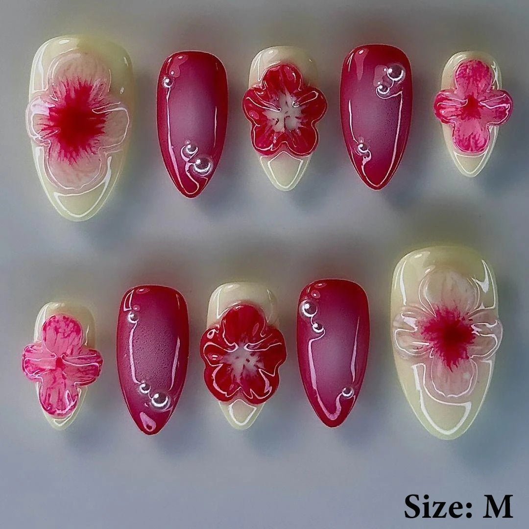 Summer Nails Shell 3D Jelly Spring Flowers Gel Nail Art Vacation Holiday Trendy Flower Almond French Tip Handmade Press on Nails - EverHype