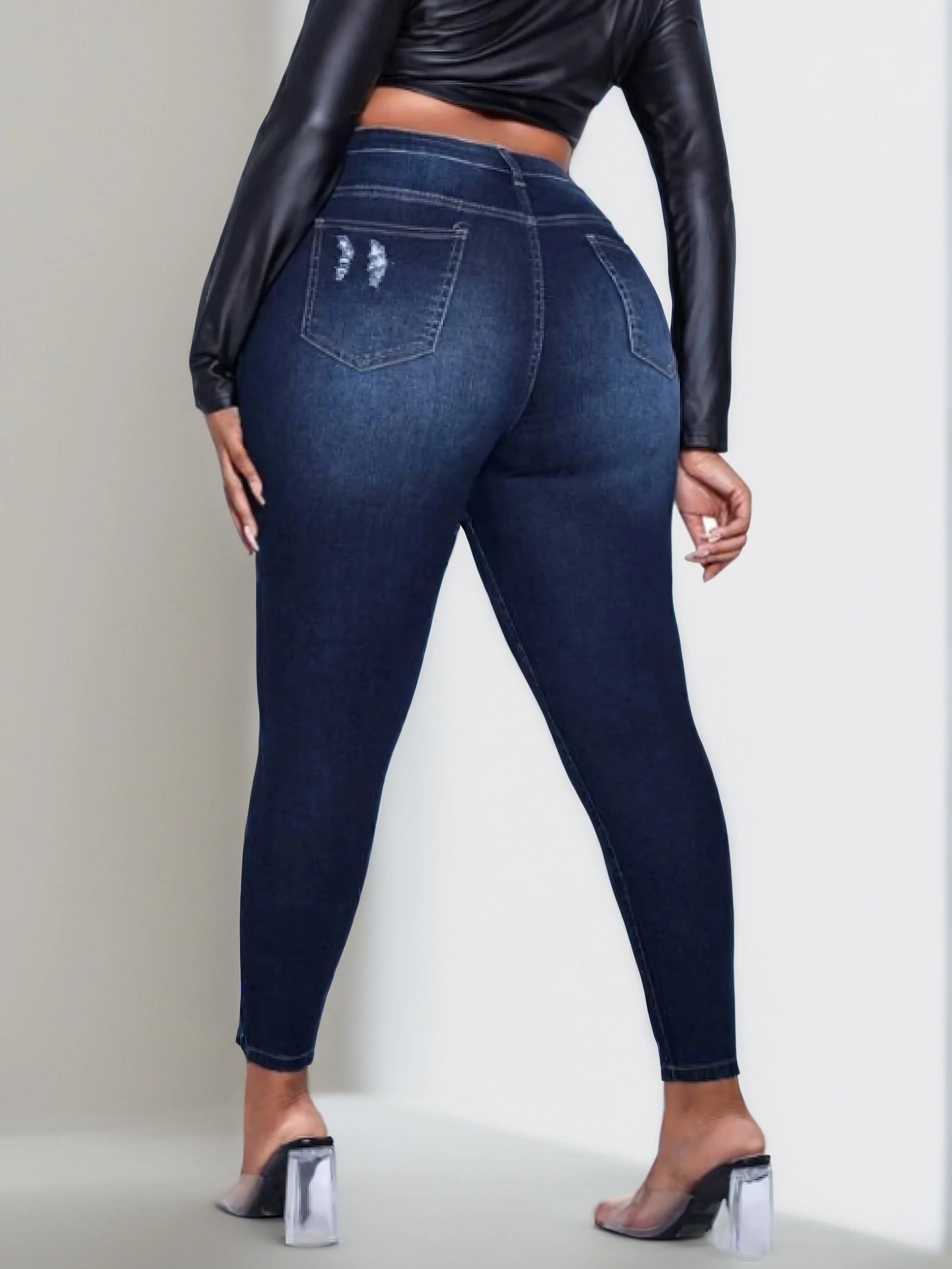 Women's plus size ripped jeans tight hip lifting - EverHype