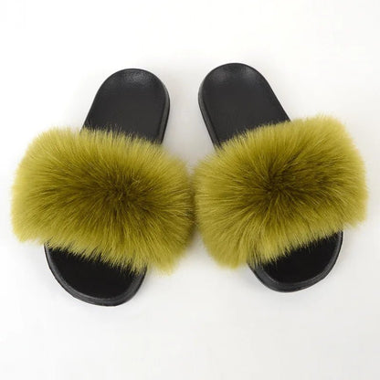 Luxury Fluffy Fur Slippers - Women's Indoor Warm Plush Slides - EverHype