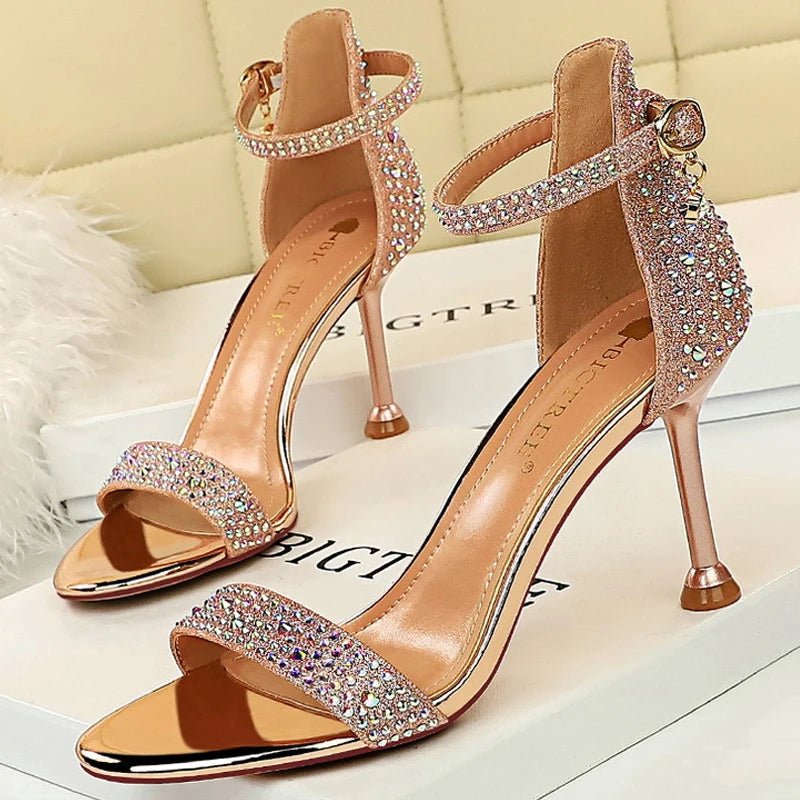 BIGTREE Shoes Rhinestone High Heels Women Pumps Sexy Kitten Heels Party Shoes Open Toe Women Sandals Heel Stiletto Wedding Shoes - EverHype