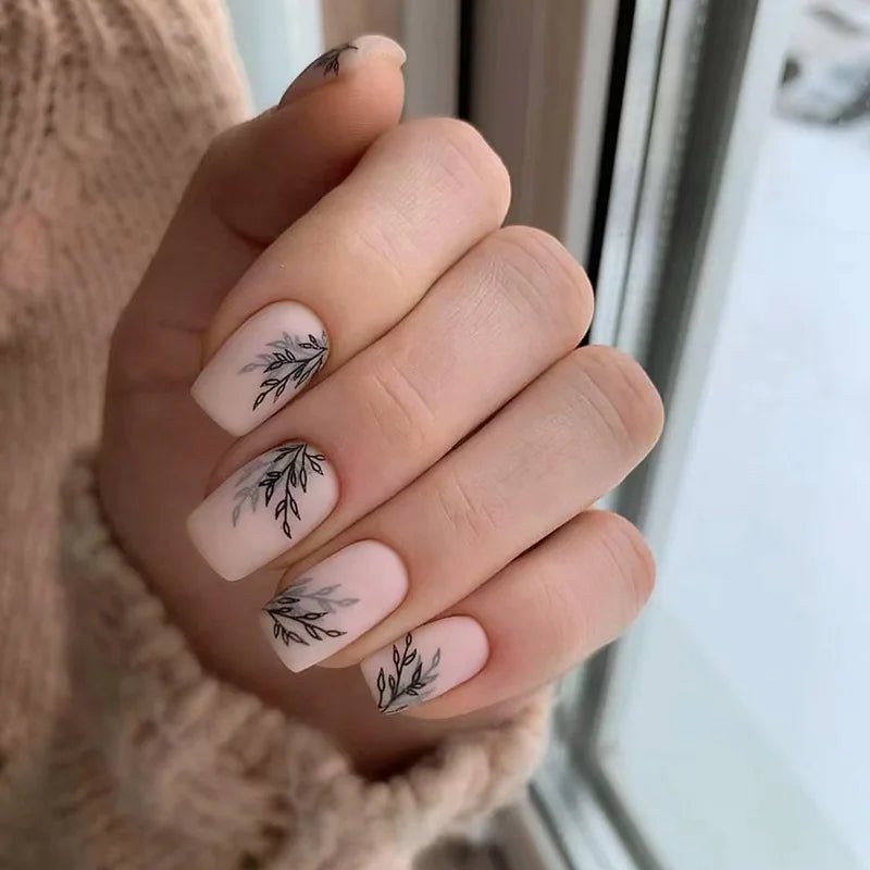 24Pcs Short Square Head Fake Nail with Colorful Flower Designs Wearable French False Nails Ballet Finished Jelly Stick on Nails - EverHype