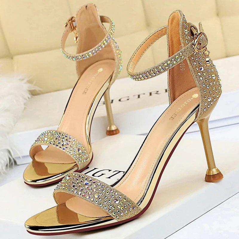 BIGTREE Shoes Rhinestone High Heels Women Pumps Sexy Kitten Heels Party Shoes Open Toe Women Sandals Heel Stiletto Wedding Shoes - EverHype