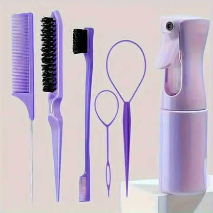 6pcs Hair Brush Set Spray Bottle Hair Braiding Loop Rat Tail Comb Teasing Hair Brsuh Edge Hair Brush Curly Hair Accessories - EverHype