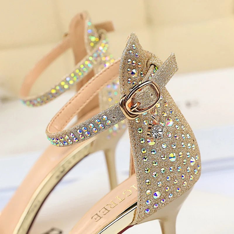 BIGTREE Shoes Rhinestone High Heels Women Pumps Sexy Kitten Heels Party Shoes Open Toe Women Sandals Heel Stiletto Wedding Shoes - EverHype