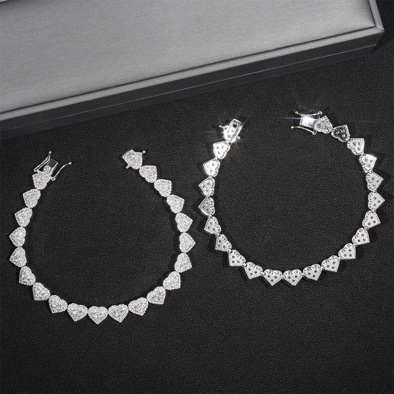 Moissanite Heart Bracelet & Necklace Set - 925 Sterling Silver Jewelry - EverHype