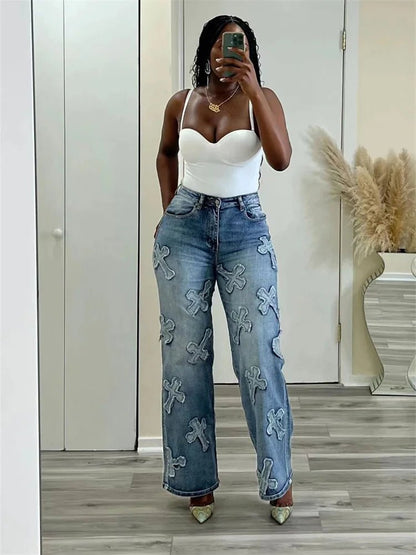 High Waist Wide Leg Jeans - Korean Streetwear Boyfriend Denim Pants for Women - EverHype