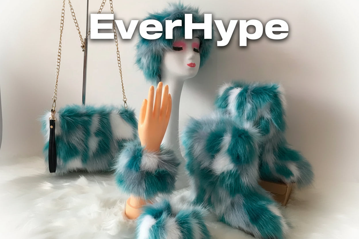 Luxury Faux Fur Winter Set - Furry Snow Boots, Purse, Cap & Headband - EverHype