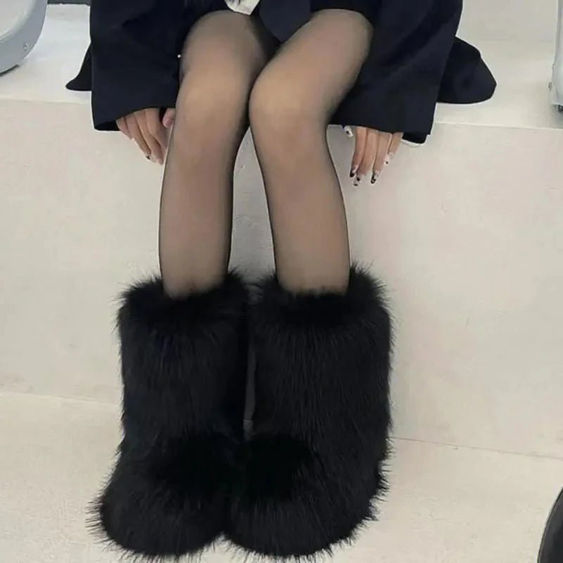 Winter Fluffy Faux Fox Fur Boots - Luxury Warm Snow Boots - EverHype