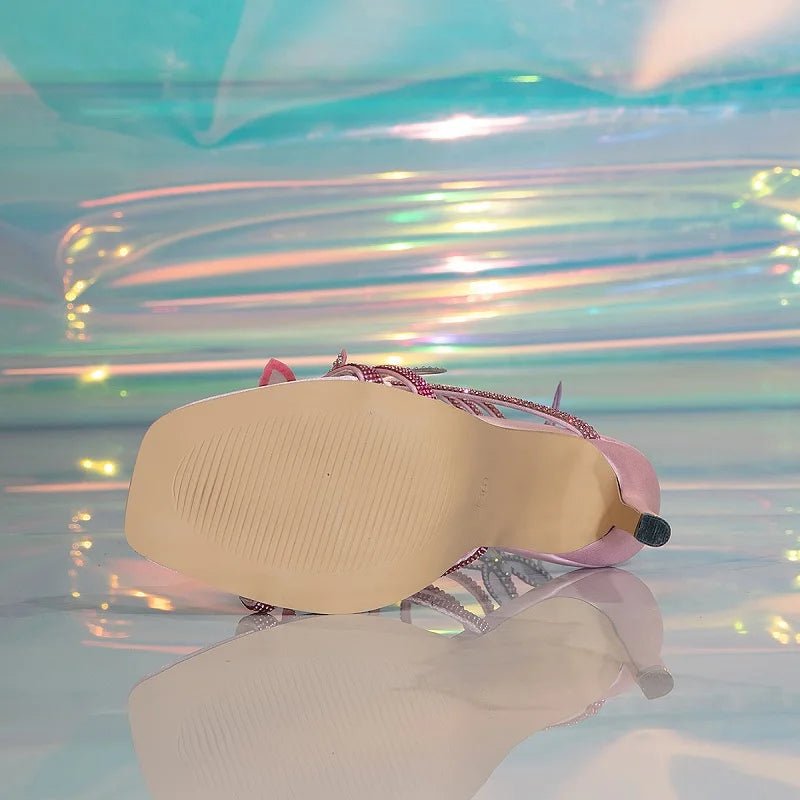 Eilyken Fashion Sexy Peep Toe Crystal Butterfly - knot Ankle Strap Sandals Woman Stiletto High Heels Banquet Party Pumps Shoes - EverHype