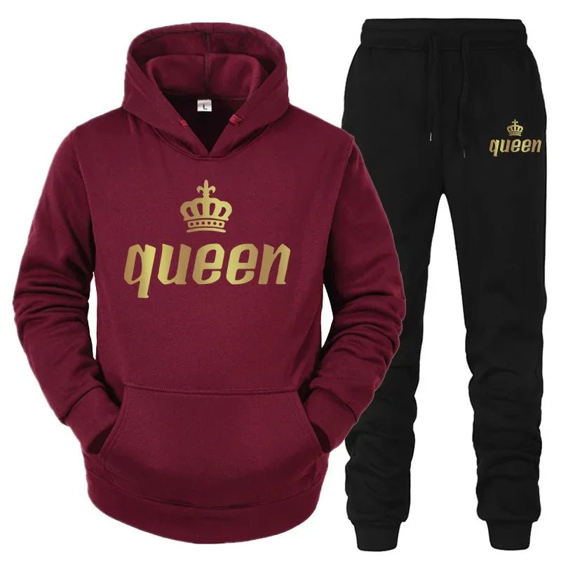 👑 King & Queen Couple Sweatsuit Bundle - 4 Piece Set | His & Hers Matching Hoodie & Jogger Pants - EverHype