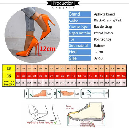 Aphixta Orange New Luxury Crystals Buckle Pimp Super High 12cm Stiletto heels Pumps Women Shoes Pointed Toe Colorful Party Pumps - EverHype