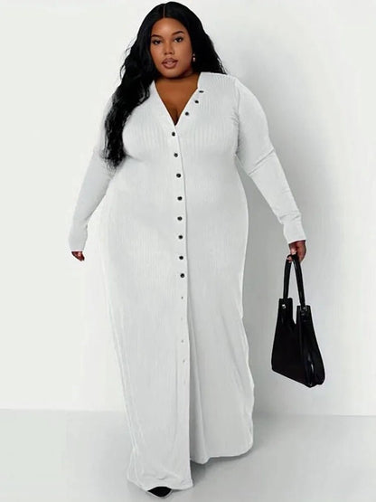 Ribbed Dress for Women Winter Warm Knitted Dress Single - buttons Elegant Cardigan Plus Size Dresses Wholesale Bulk Dropshipping - EverHype