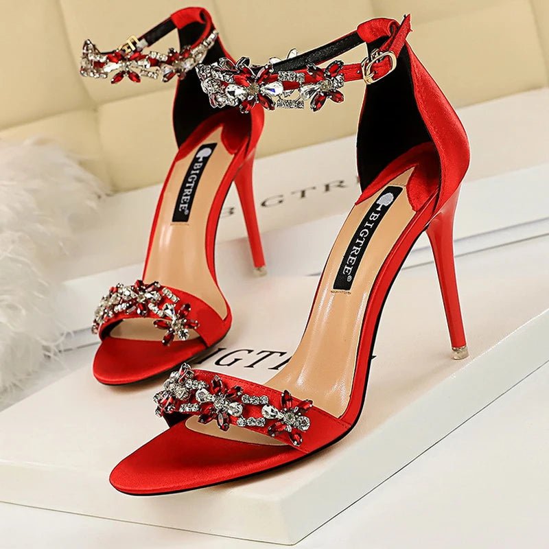 BIGTREE Shoes Open Toe Rhinestones Sandals Women 2026 New Designer Sexy High Heels Sandals Female Shoes Summer Heeled Sandals - EverHype