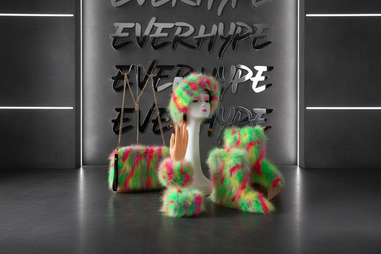 Luxury Faux Fur Winter Set - Furry Snow Boots, Purse, Cap & Headband - EverHype