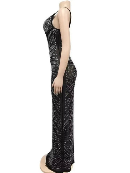 Black Mesh Rhinestone Gown - Underwire Mermaid Dress | Crystal Party Dress - EverHype