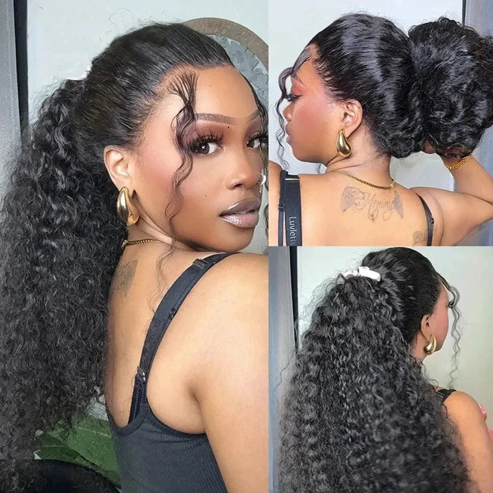 Invisible Strap HD 360 Lace Front Wig Human Hair Deep Curly Precut 360 Full Lace Wig Drawstring Snug Fit Glueless Wig Human Hair - EverHype