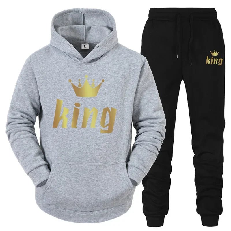 👑 King & Queen Couple Sweatsuit Bundle - 4 Piece Set | His & Hers Matching Hoodie & Jogger Pants - EverHype