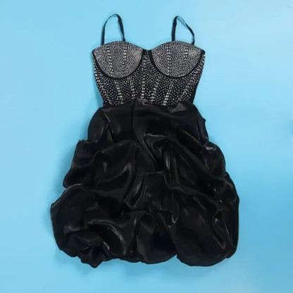 Women Mesh Diamonds Hot Rhinestones Cake Style Big Swing Strap Bodycon Midi Dress 2025 Sexy Party Even Dresses Vestidos - EverHype