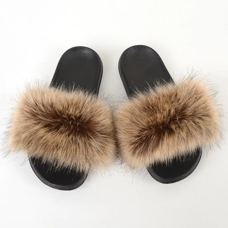Luxury Fluffy Fur Slippers - Women's Indoor Warm Plush Slides - EverHype