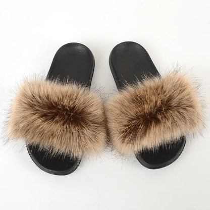Luxury Fluffy Fur Slippers - Women's Indoor Warm Plush Slides - EverHype