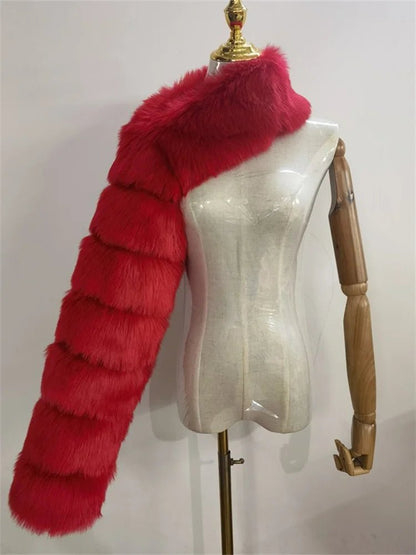 Faux Fur Jacket - Cropped Long Sleeve Coat for Women | Winter Warm Clothes - EverHype