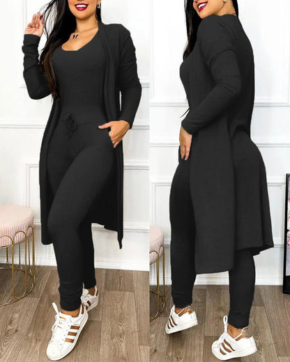 2 - Piece Jumpsuit & Coat Set - Women's Spring Fashion Outfit | Sleeveless Skinny Fit - EverHype
