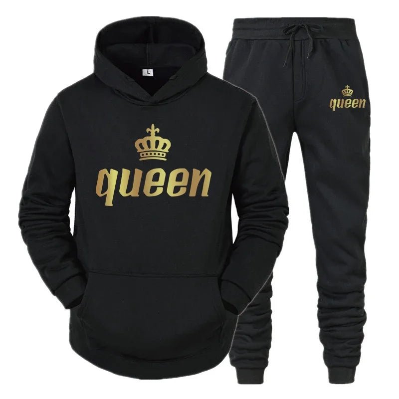👑 King & Queen Couple Sweatsuit Bundle - 4 Piece Set | His & Hers Matching Hoodie & Jogger Pants - EverHype