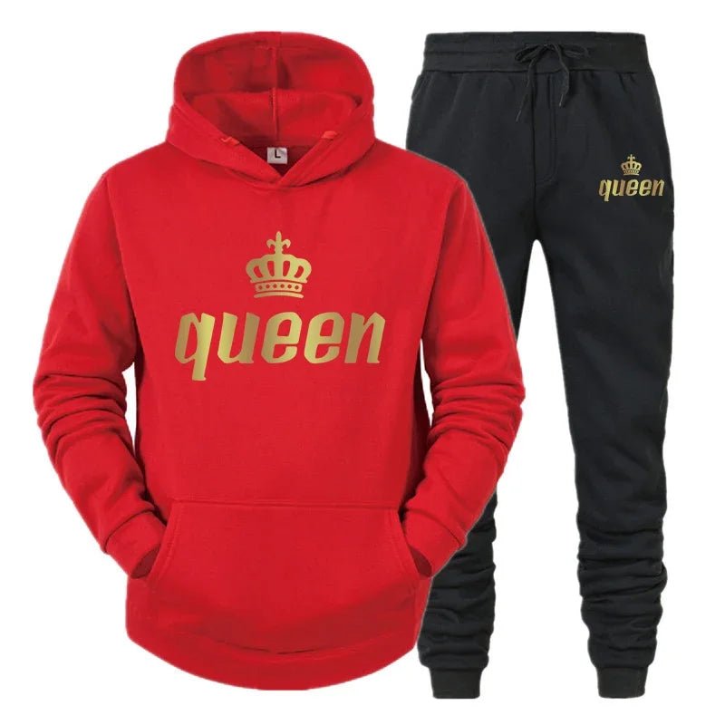 👑 King & Queen Couple Sweatsuit Bundle - 4 Piece Set | His & Hers Matching Hoodie & Jogger Pants - EverHype