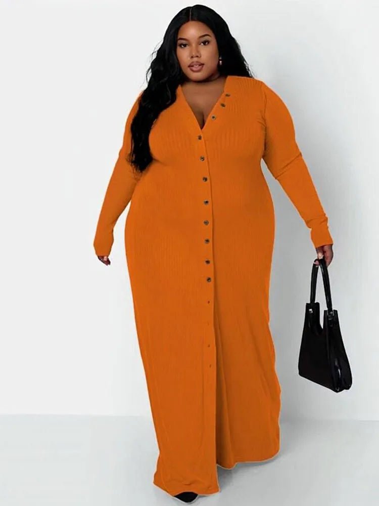 Ribbed Dress for Women Winter Warm Knitted Dress Single - buttons Elegant Cardigan Plus Size Dresses Wholesale Bulk Dropshipping - EverHype