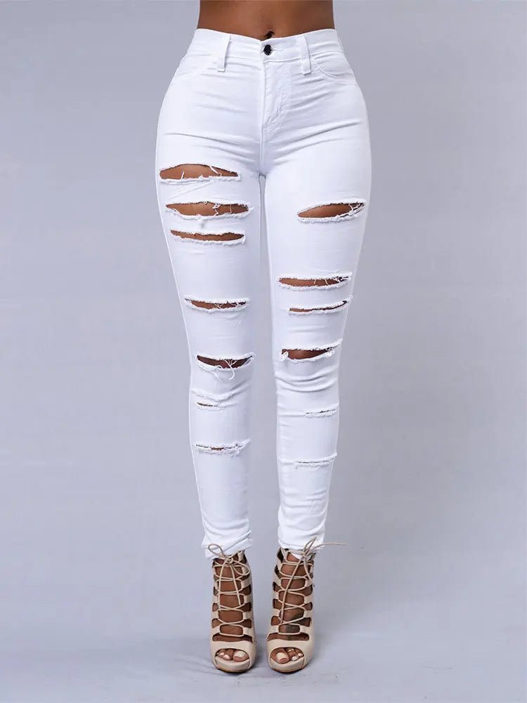 Ripped Skinny Jeans - Black & White Elastic Denim Pencil Pants | S - 3XL - EverHype