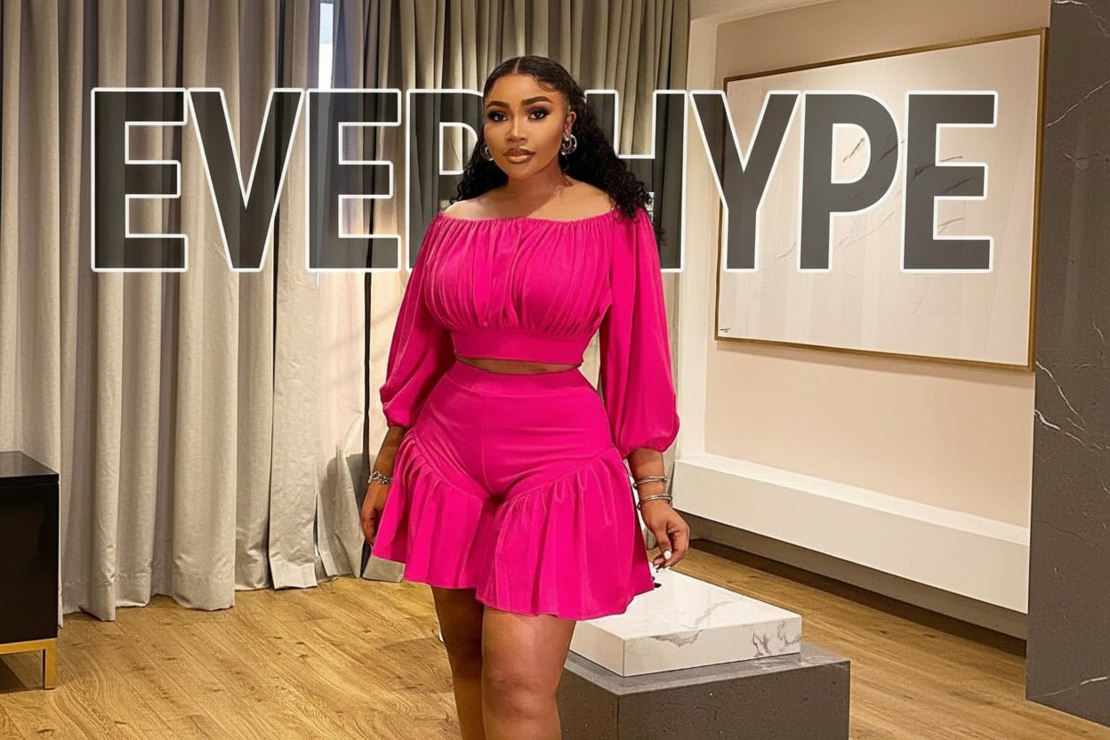 Plus Size 2 - Piece Set - Long Sleeve Slash Neck Top & Shorts for Women - EverHype