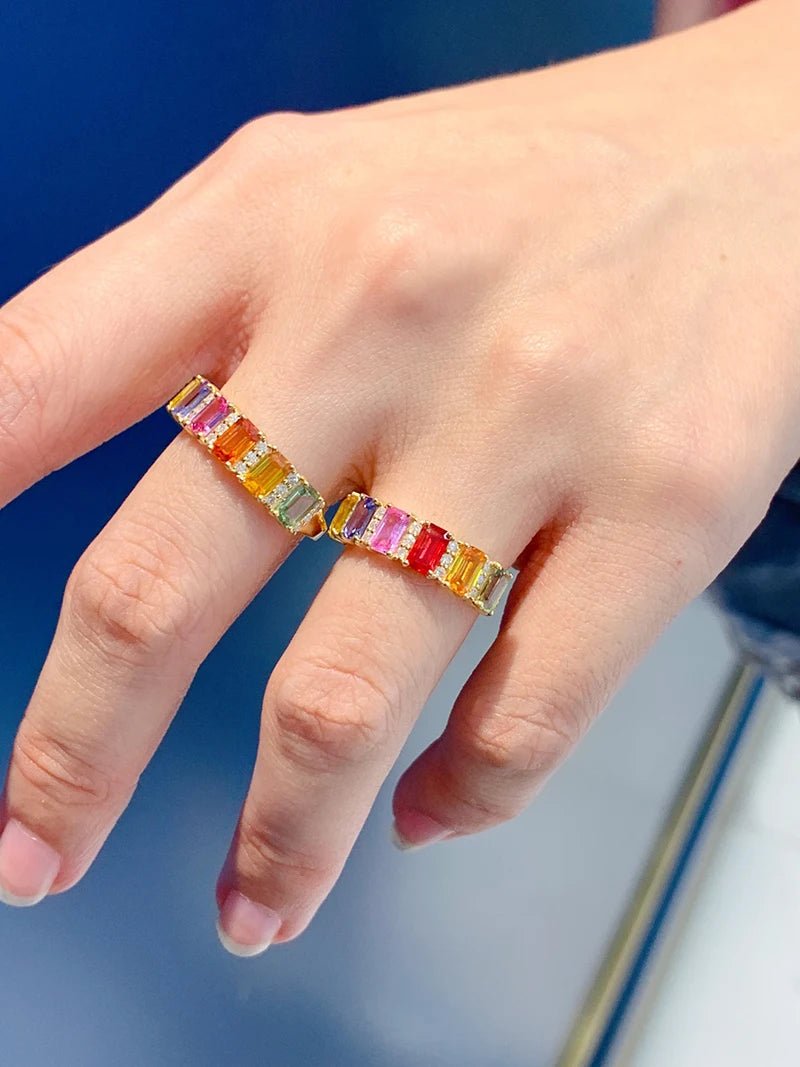 18K Yellow Gold Sapphire Ring - Natural Diamond & Sapphire for Women - EverHype