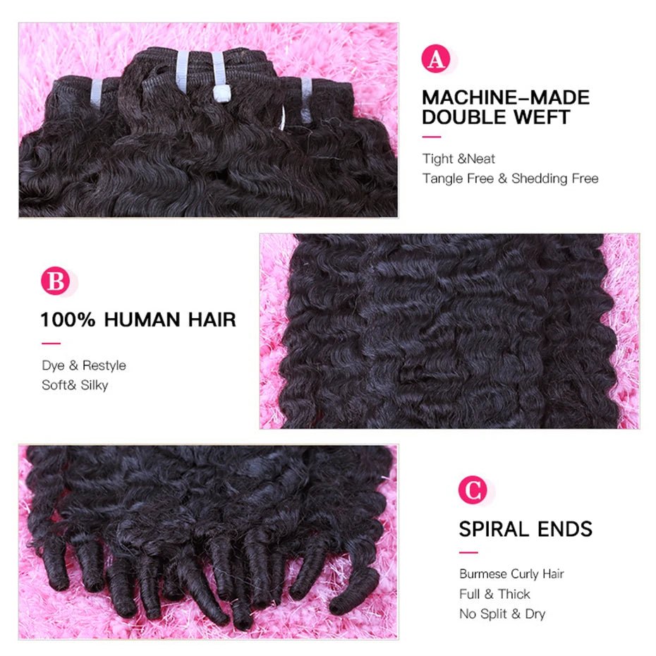 15A Burmese Curly Bundles Human Hair Raw Unprocessed Human Hair Extensions Super Double Drawn Vietnamese 1/3/4 Human Hair Bundle - EverHype
