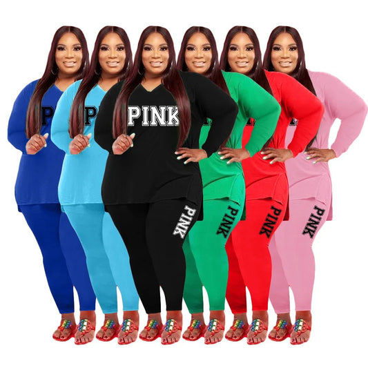 XL - 5XL Fall 2024 Plus size Women Clothing Two Piece Set Fashion Long Sleeve V Neck top And Pants Print 2 Piece Suit Outfit - EverHype