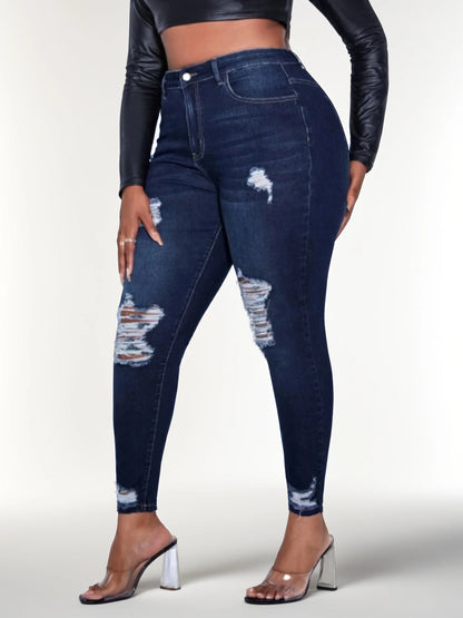 Women's plus size ripped jeans tight hip lifting - EverHype