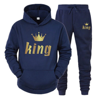 👑 King & Queen Couple Sweatsuit Bundle - 4 Piece Set | His & Hers Matching Hoodie & Jogger Pants - EverHype