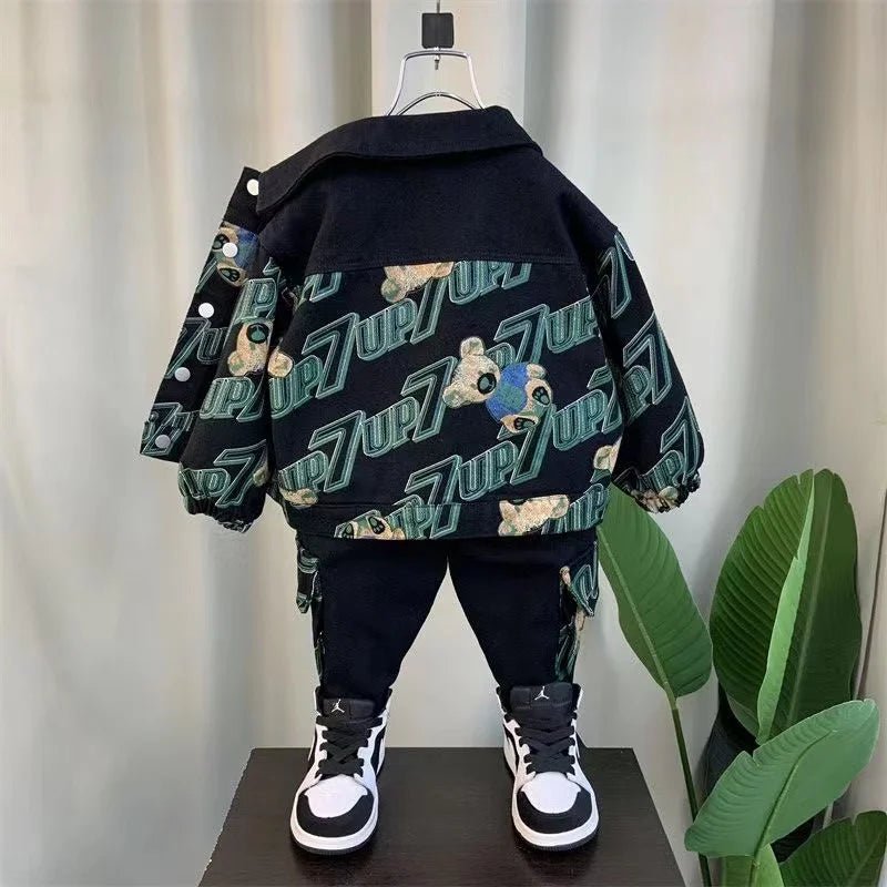 Boys Denim Jeans Suit - 2 - Piece Cartoon Graffiti Jacket & Pants Set - EverHype